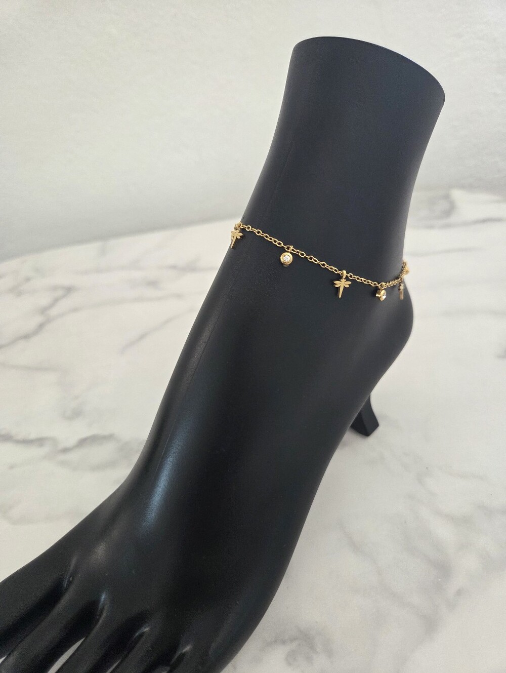 ​Gold Dragonfly Anklet Stainless Steel Cubic Zirconia Dainty Ankle Bracelet - Picture 6 of 12